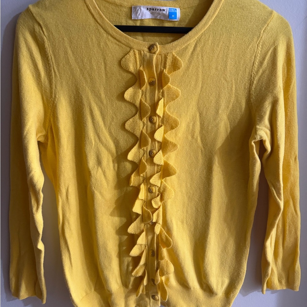 Anthropologie Sparrow Cardigan Women Medium Yellow Ruffle